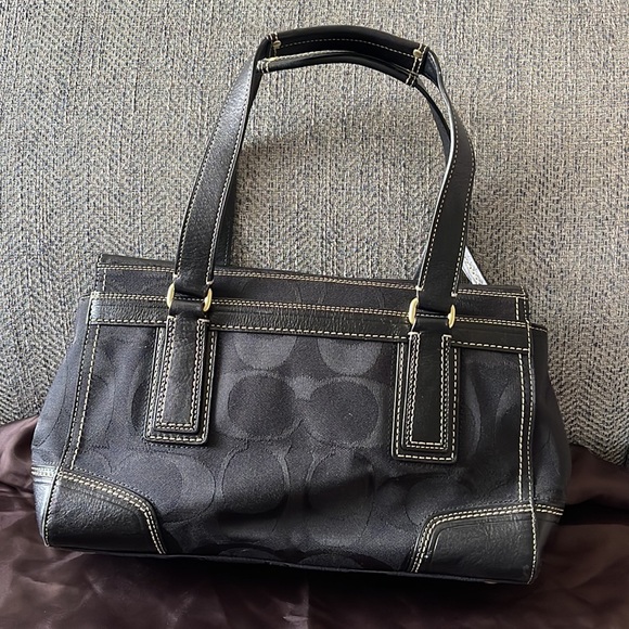 Coach Hampton Black C Monogram Leather/Canvas Satchel Handbag - Picture 2 of 15